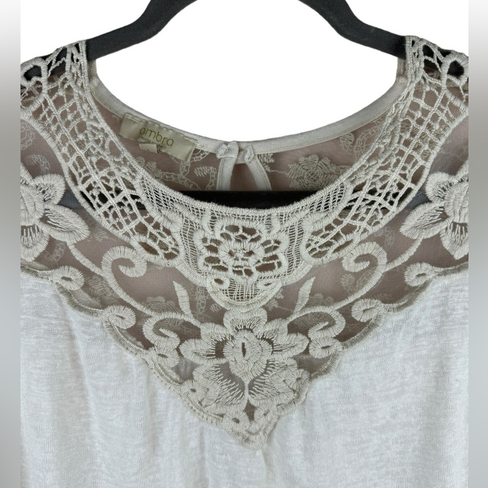 Ambra women’s beige ecru natural short sleeve lace flowy shirt blouse L Italy - Picture 4 of 8